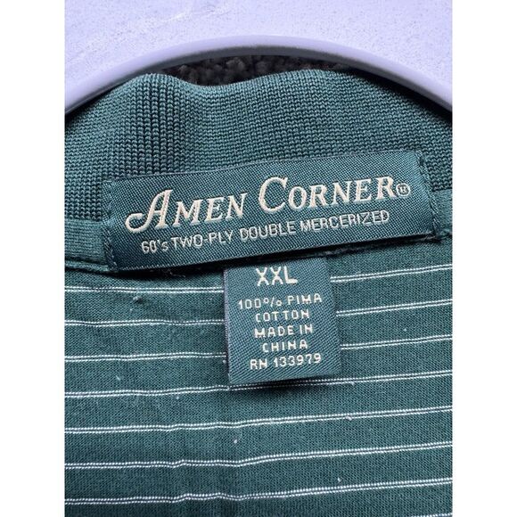 Amen Corner Master's Golf Shirt Men's XXL Green Striped 100% Pima Cotton 60's - Picture 8 of 11